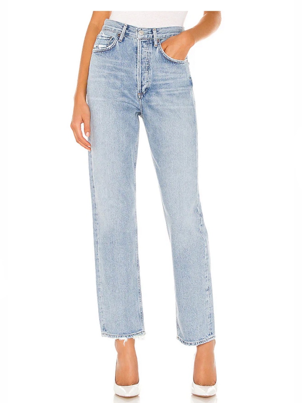 AGOLDE 90's Mid Rise Loose Fit distressed Jeans light blue wash, size 25